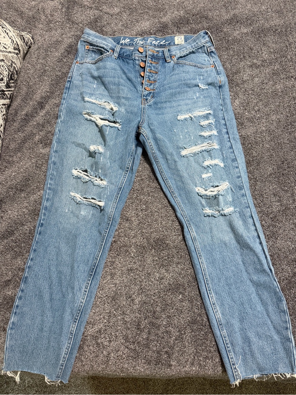 We The Free Medium Blue Distressed High-Rise Button-Fly Jeans